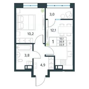 1-к квартира, вторичка, 34м2, 12/18 этаж