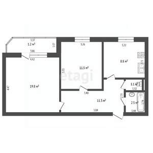 2-к квартира, вторичка, 56м2, 5/5 этаж