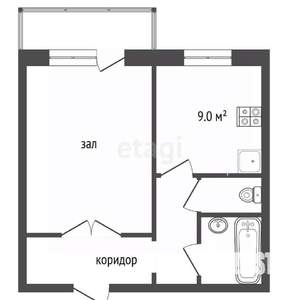 1-к квартира, вторичка, 41м2, 1/9 этаж