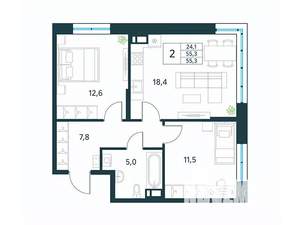 2-к квартира, вторичка, 55м2, 2/18 этаж