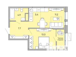 2-к квартира, вторичка, 46м2, 17/18 этаж