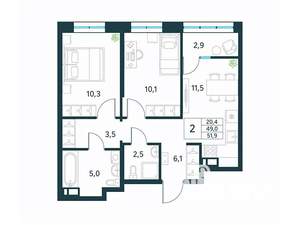 2-к квартира, вторичка, 52м2, 15/18 этаж