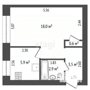 1-к квартира, вторичка, 31м2, 1/5 этаж