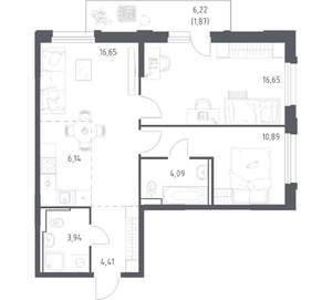 2-к квартира, вторичка, 65м2, 14/17 этаж