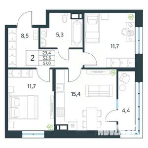 2-к квартира, вторичка, 57м2, 10/18 этаж