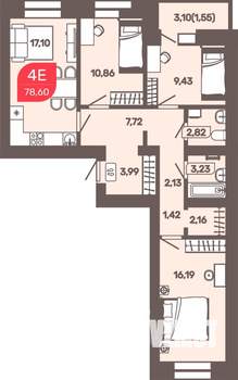 3-к квартира, строящийся дом, 79м2, 6/9 этаж