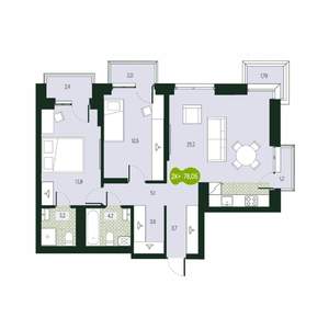 3-к квартира, строящийся дом, 78м2, 7/9 этаж