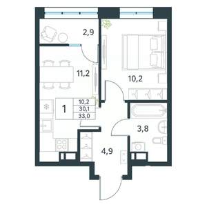 1-к квартира, вторичка, 33м2, 14/18 этаж
