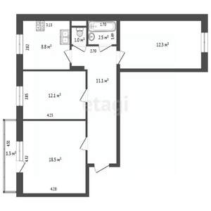 3-к квартира, вторичка, 66м2, 8/10 этаж