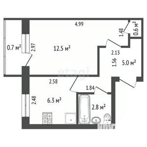 1-к квартира, вторичка, 27м2, 3/5 этаж
