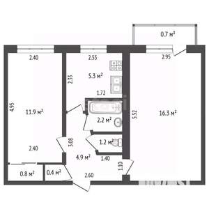 2-к квартира, вторичка, 43м2, 4/5 этаж