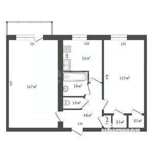 2-к квартира, вторичка, 43м2, 2/5 этаж