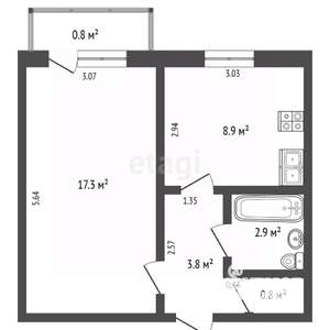 1-к квартира, вторичка, 34м2, 4/5 этаж