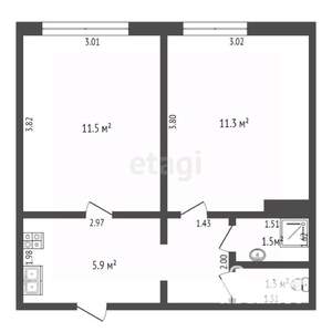 2-к квартира, вторичка, 34м2, 1/5 этаж