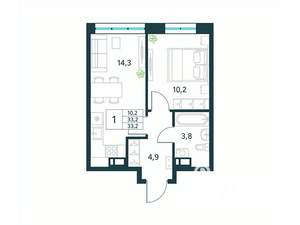 1-к квартира, вторичка, 33м2, 3/18 этаж