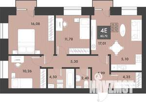 3-к квартира, строящийся дом, 82м2, 2/9 этаж