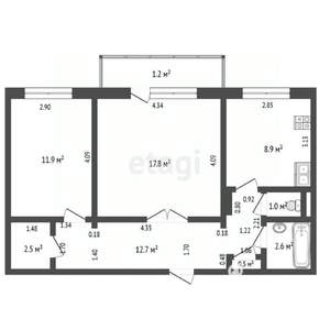 2-к квартира, вторичка, 58м2, 9/9 этаж