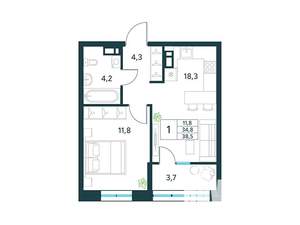 1-к квартира, вторичка, 39м2, 7/18 этаж