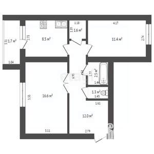 2-к квартира, вторичка, 54м2, 4/5 этаж
