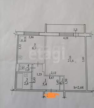 1-к квартира, вторичка, 41м2, 3/5 этаж