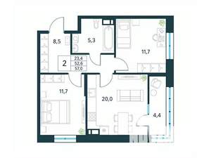 2-к квартира, вторичка, 57м2, 6/18 этаж