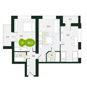 2-к квартира, строящийся дом, 82м2, 2/9 этаж