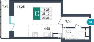 Студия квартира, строящийся дом, 30м2, 12/16 этаж