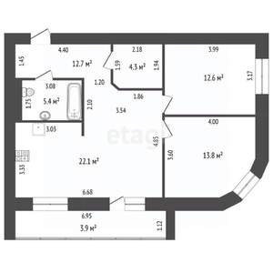 3-к квартира, вторичка, 75м2, 8/13 этаж