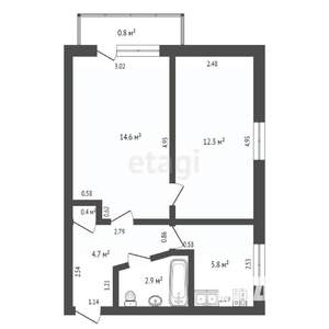 2-к квартира, вторичка, 41м2, 5/5 этаж