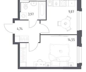1-к квартира, вторичка, 33м2, 16/17 этаж