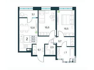 2-к квартира, вторичка, 54м2, 9/18 этаж