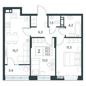 2-к квартира, вторичка, 54м2, 14/18 этаж