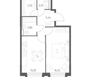 1-к квартира, вторичка, 45м2, 3/17 этаж