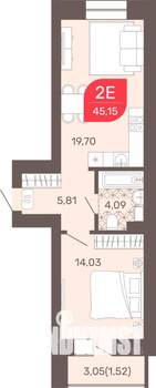 1-к квартира, строящийся дом, 45м2, 2/9 этаж