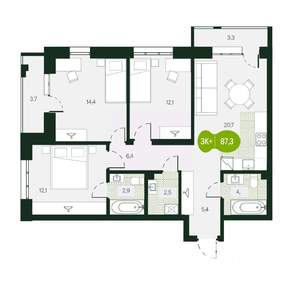 4-к квартира, вторичка, 87м2, 1/18 этаж