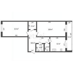 2-к квартира, вторичка, 55м2, 3/9 этаж