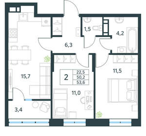 2-к квартира, вторичка, 54м2, 8/18 этаж
