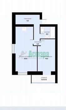 1-к квартира, вторичка, 50м2, 4/9 этаж
