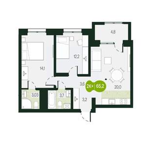 3-к квартира, строящийся дом, 65м2, 2/14 этаж