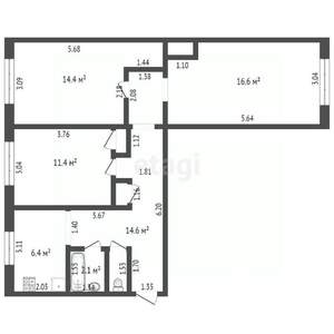 3-к квартира, вторичка, 68м2, 1/5 этаж