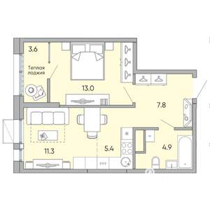 2-к квартира, вторичка, 46м2, 18/18 этаж