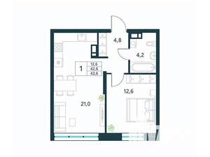1-к квартира, вторичка, 43м2, 5/18 этаж