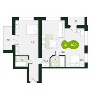 2-к квартира, строящийся дом, 82м2, 2/9 этаж