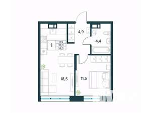 1-к квартира, вторичка, 39м2, 3/10 этаж