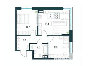 2-к квартира, вторичка, 55м2, 3/18 этаж