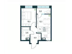 1-к квартира, вторичка, 34м2, 12/18 этаж
