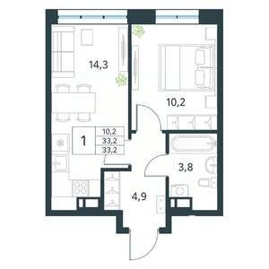 1-к квартира, вторичка, 33м2, 2/18 этаж