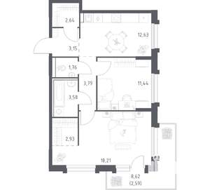 2-к квартира, вторичка, 63м2, 9/17 этаж