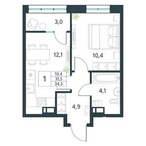 1-к квартира, вторичка, 35м2, 14/18 этаж