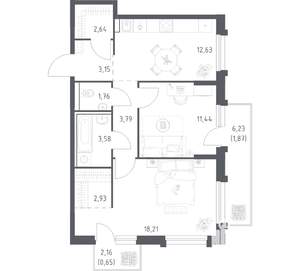 2-к квартира, вторичка, 63м2, 12/17 этаж